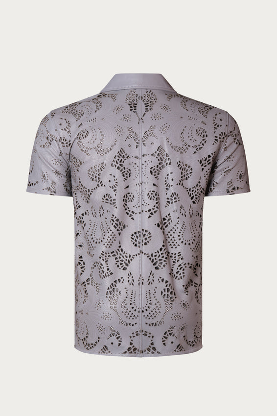 Cut-out Laser Leather Shirt - Grey