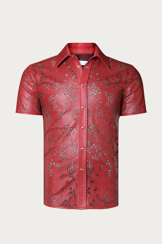 Cut-out Laser Leather Shirt - Red