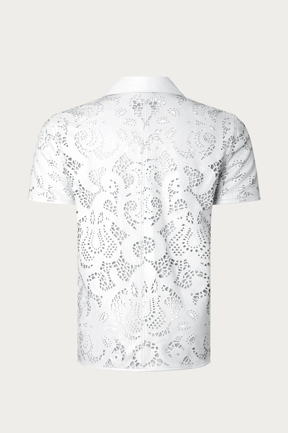 Cut-out Laser Leather Shirt - White