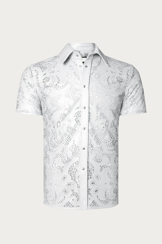 Cut-out Laser Leather Shirt - White