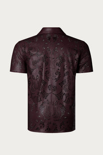 Cut-out Laser Leather Shirt - Wine