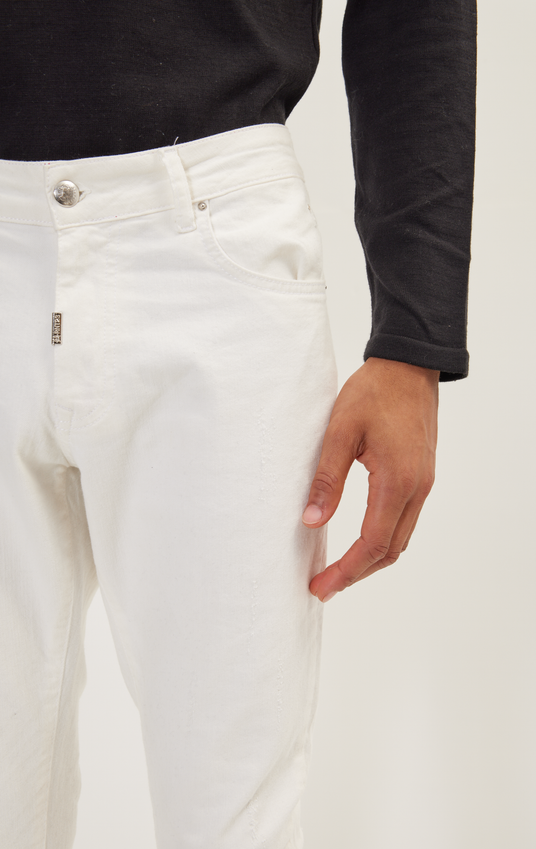 Distressed Ripped Hem Skinny Jeans - White