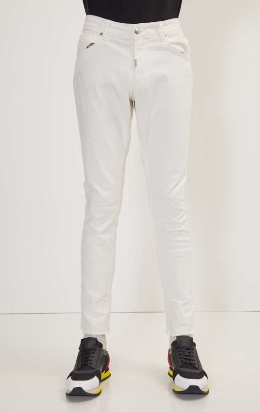 Distressed Ripped Hem Skinny Jeans - White