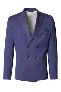 Double Breasted Fitted Stretch Blazer - Wine