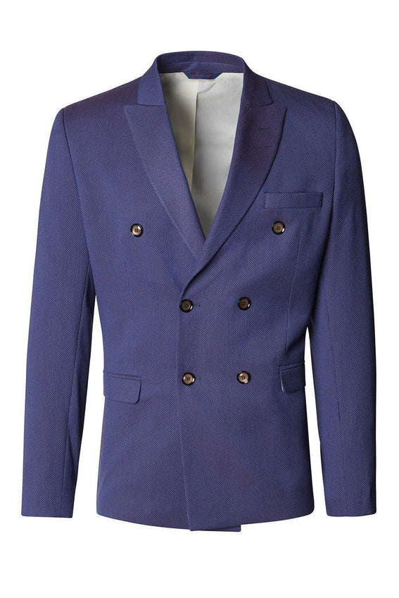 Double Breasted Fitted Stretch Blazer - Wine