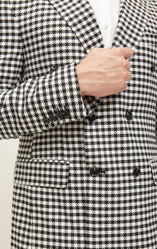 Double-Breasted Houndstooth Suit With Matching Pants