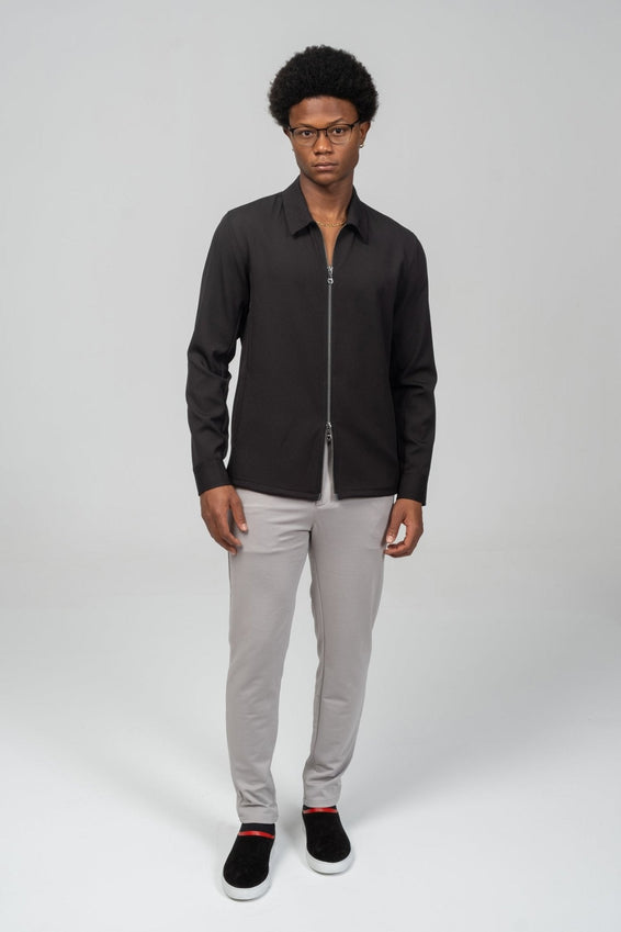 Double Zipper Closure Lightweight Shacket - Black