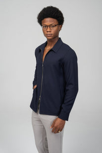 Double Zipper Closure Lightweight Shacket - Navy