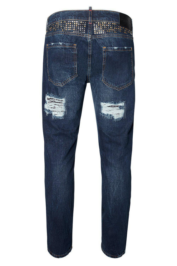 Embellished Slim Straight Navy Jeans