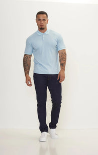 Fine Ribbed Polo Shirt - Blue