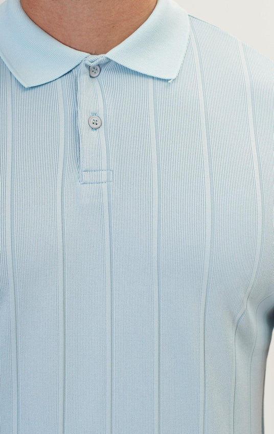 Fine Ribbed Polo Shirt - Blue