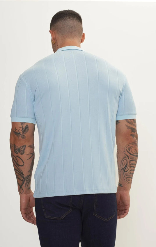 Fine Ribbed Polo Shirt - Blue