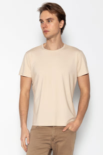Fitted Lightweight Crew-Neck T-Shirt - Beige