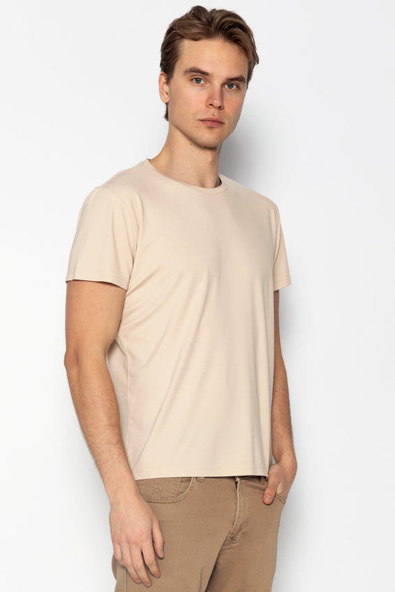Fitted Lightweight Crew-Neck T-Shirt - Beige
