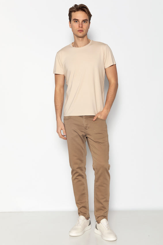 Fitted Lightweight Crew-Neck T-Shirt - Beige