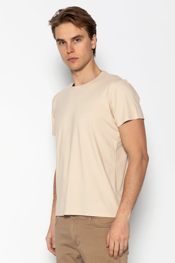 Fitted Lightweight Crew-Neck T-Shirt - Beige