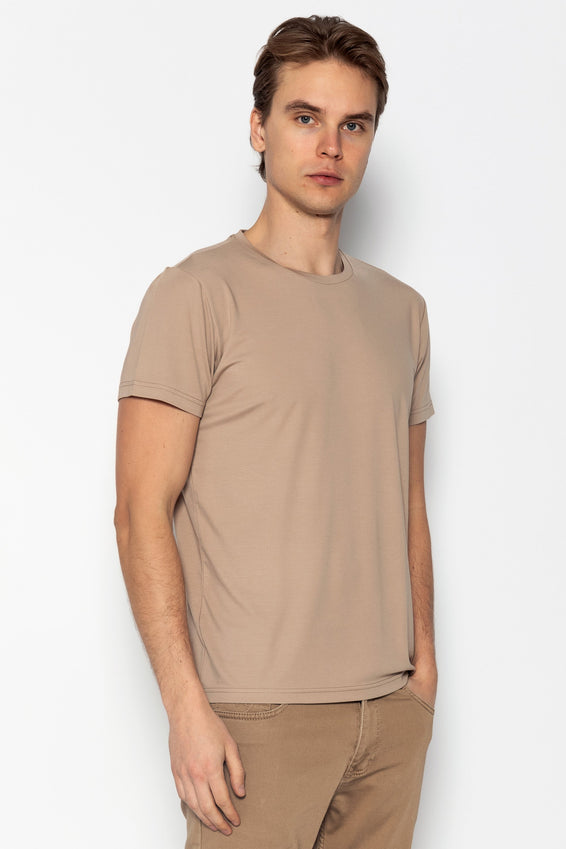 Fitted Lightweight Crew-Neck T-Shirt - Light Brown