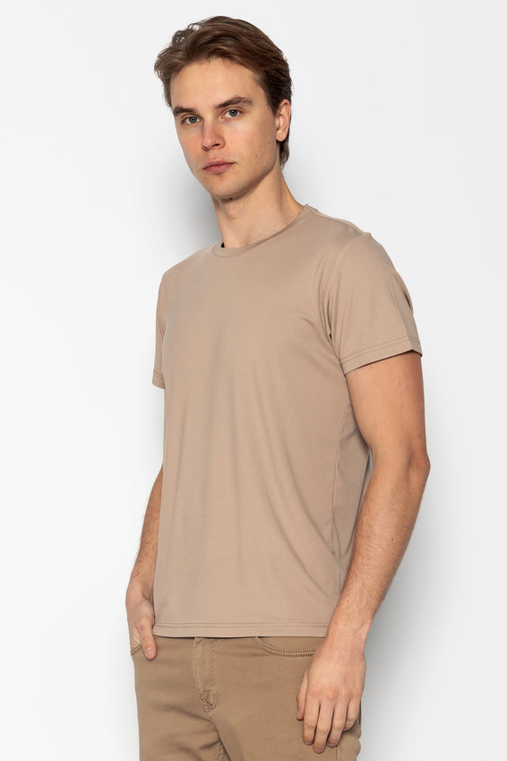 Fitted Lightweight Crew-Neck T-Shirt - Light Brown