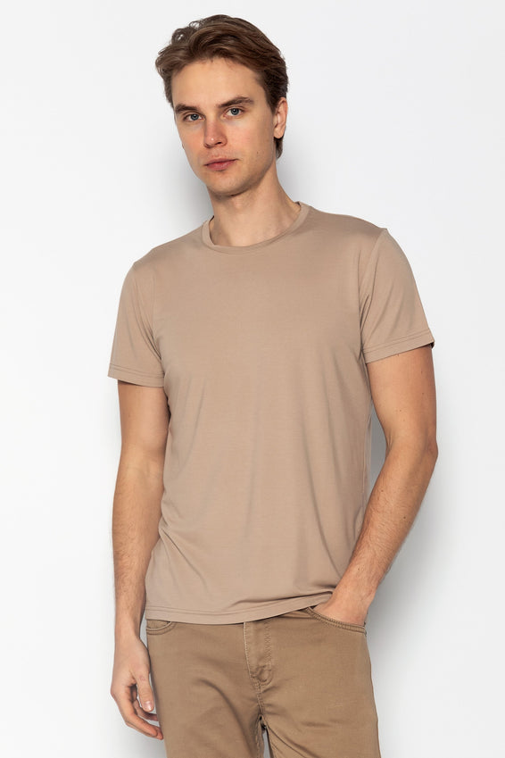 Fitted Lightweight Crew-Neck T-Shirt - Light Brown
