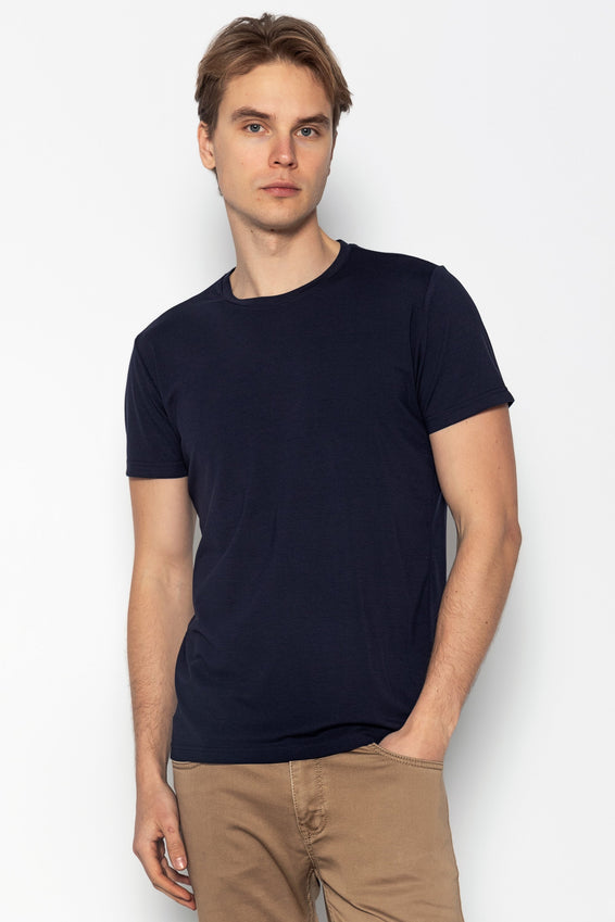 Fitted Lightweight Crew-Neck T-Shirt - Navy