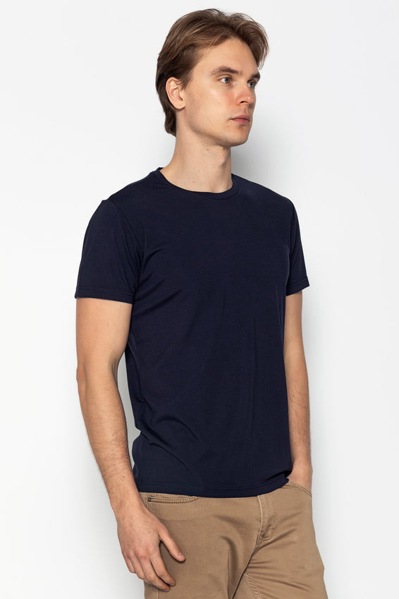 Fitted Lightweight Crew-Neck T-Shirt - Navy