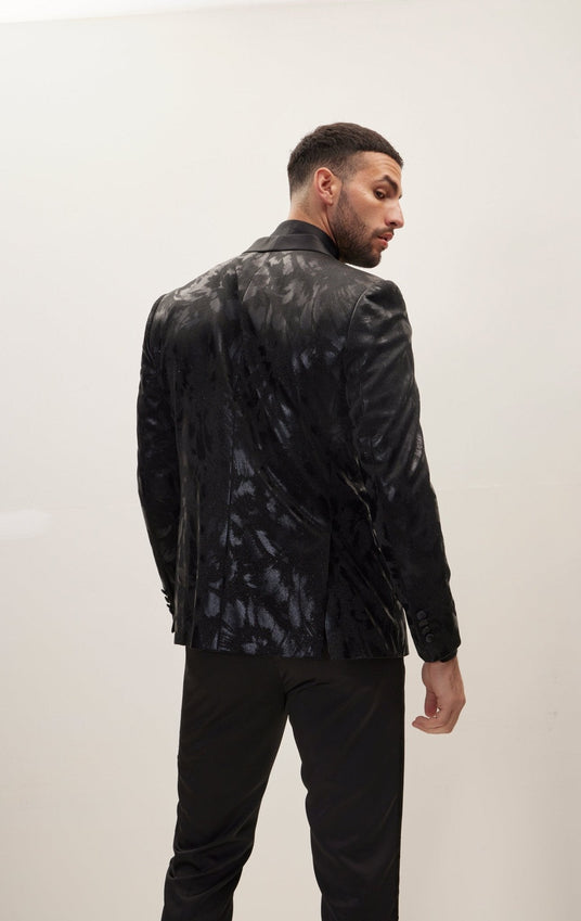 Foil Brush Strokes Shawl Lapel Tuxedo Jacket - Black