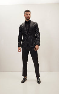 Foil Brush Strokes Shawl Lapel Tuxedo Jacket - Black