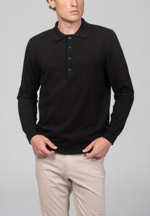 Four Button Down Polo Sweater  - Black