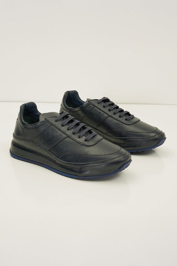 Full Grain Leather Stealth Sneaker - Navy