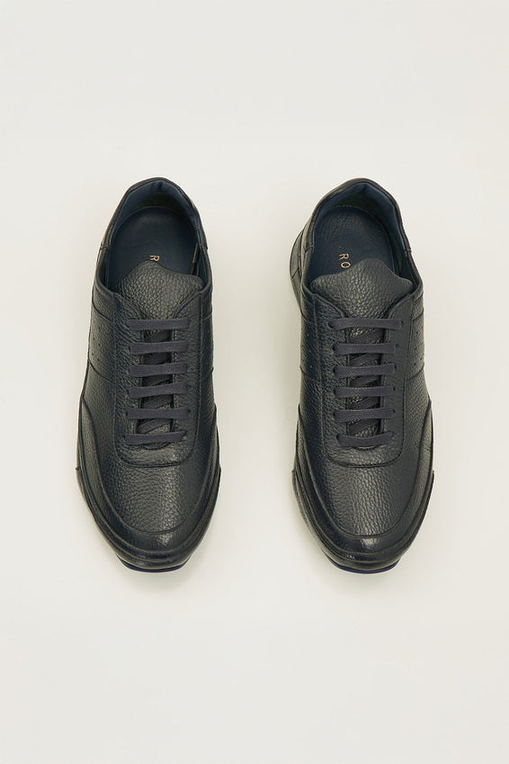 Full Grain Leather Stealth Sneaker - Navy