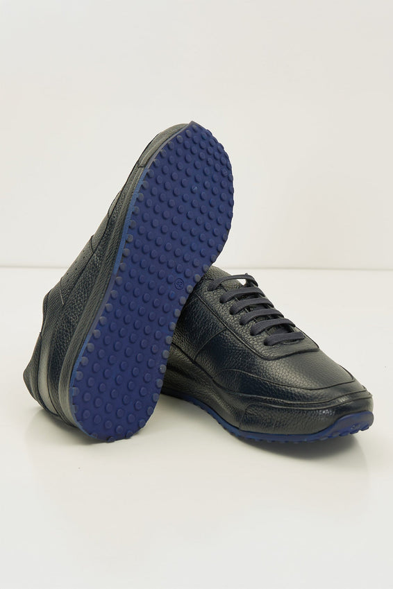 Full Grain Leather Stealth Sneaker - Navy