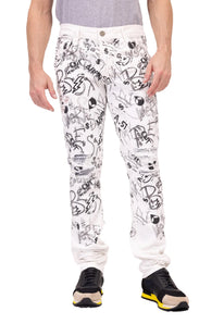 Funky Scribbled Denim Jeans - White