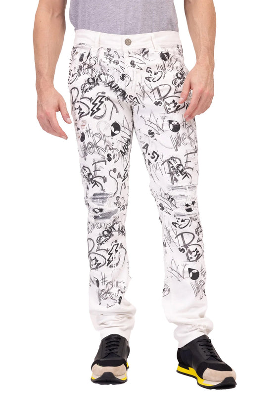 Funky Scribbled Denim Jeans - White