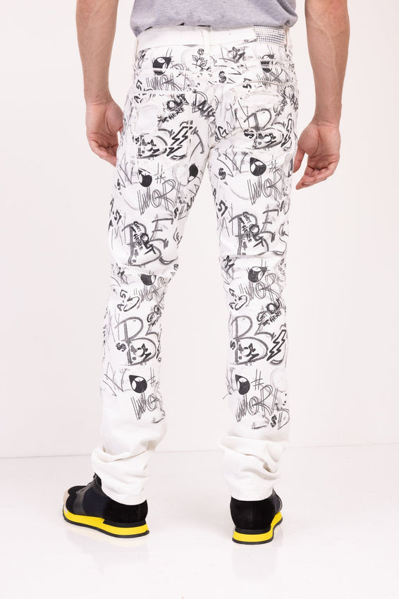 Funky Scribbled Denim Jeans - White
