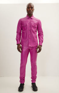 Genuine Lambskin Leather Pants - Fuchsia
