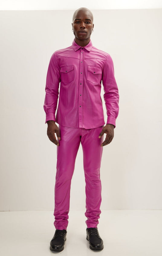 Genuine Lambskin Leather Pants - Fuchsia