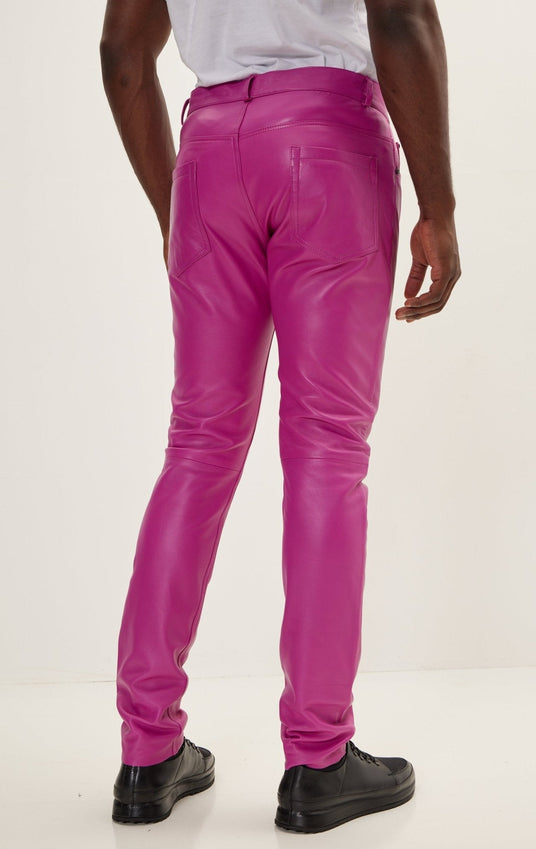 Genuine Lambskin Leather Pants - Fuchsia