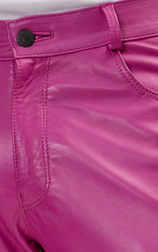 Genuine Lambskin Leather Pants - Fuchsia