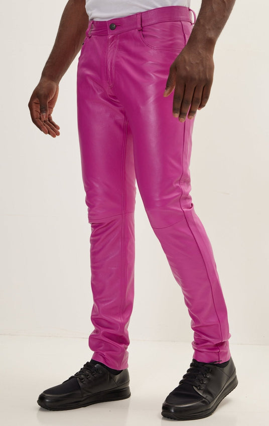 Genuine Lambskin Leather Pants - Fuchsia