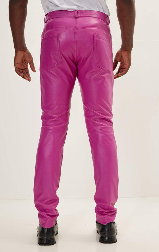 Genuine Lambskin Leather Pants - Fuchsia