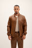 Genuine Leather Bomber Jacket - Brown