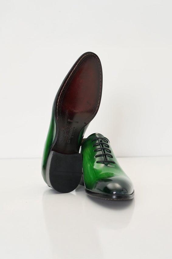 Hand Paint Patina Patent Leather Oxfords - Green
