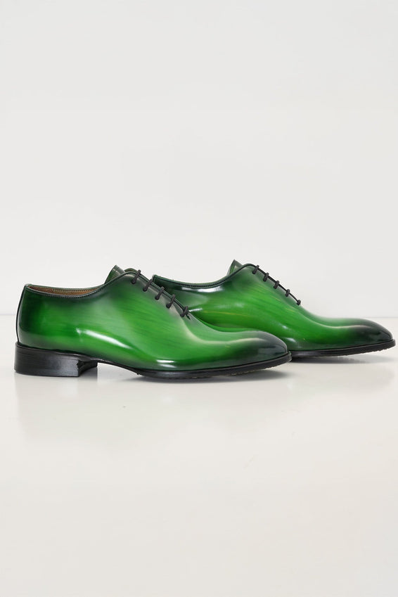 Hand Paint Patina Patent Leather Oxfords - Green