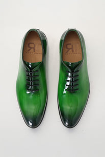 Hand Paint Patina Patent Leather Oxfords - Green