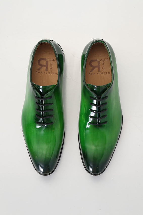 Hand Paint Patina Patent Leather Oxfords - Green