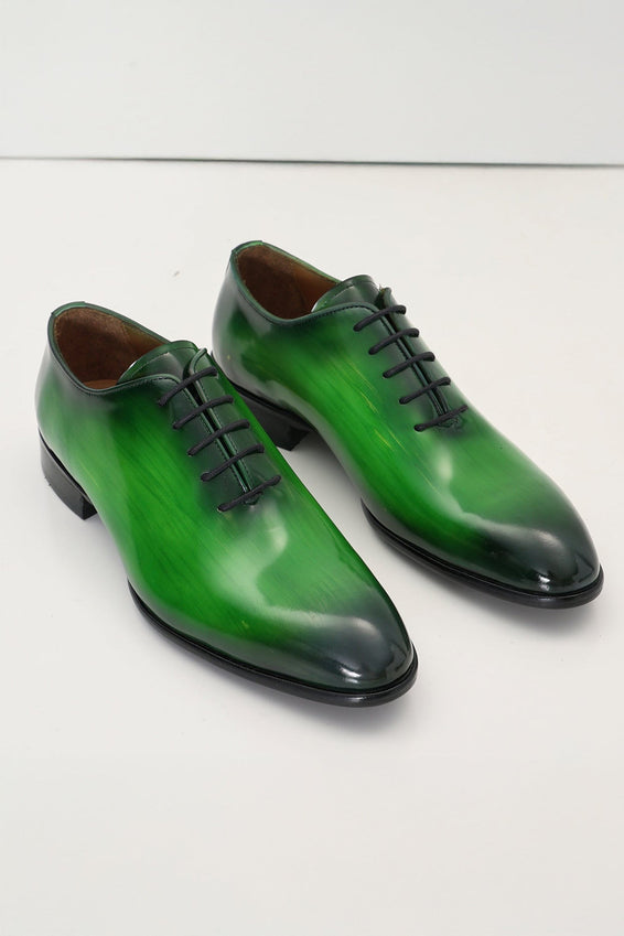 Hand Paint Patina Patent Leather Oxfords - Green