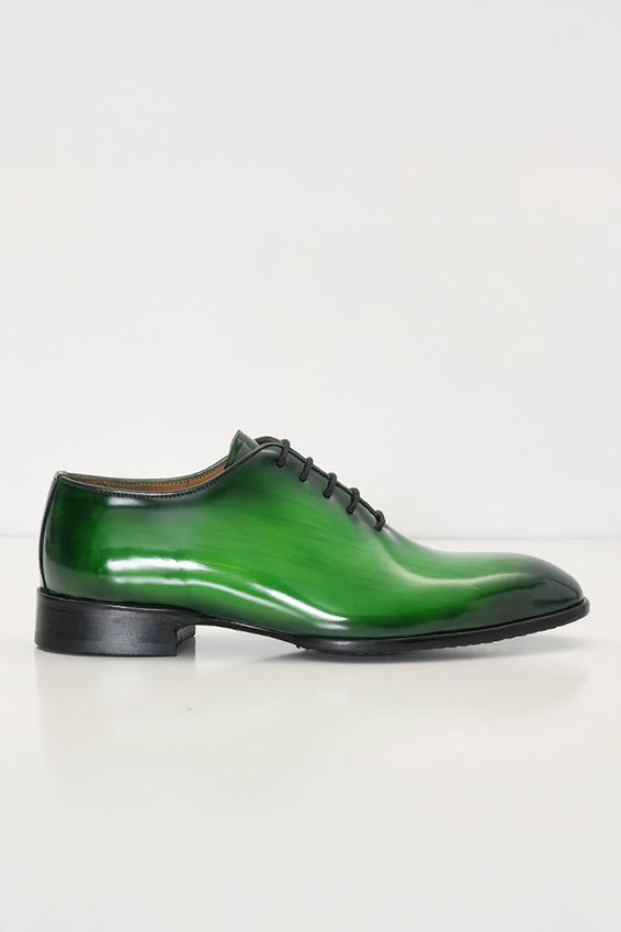 Hand Paint Patina Patent Leather Oxfords - Green