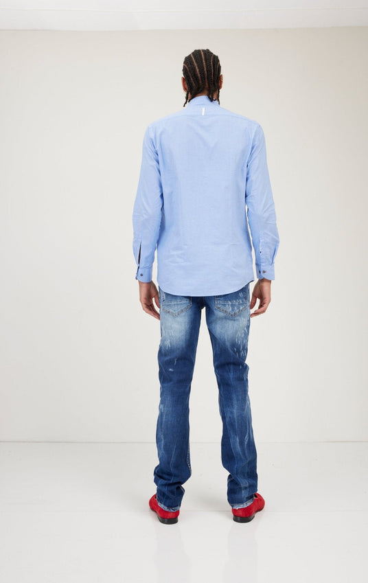 Jacquard Cotton Tonal Button Dress Shirt - Light Blue