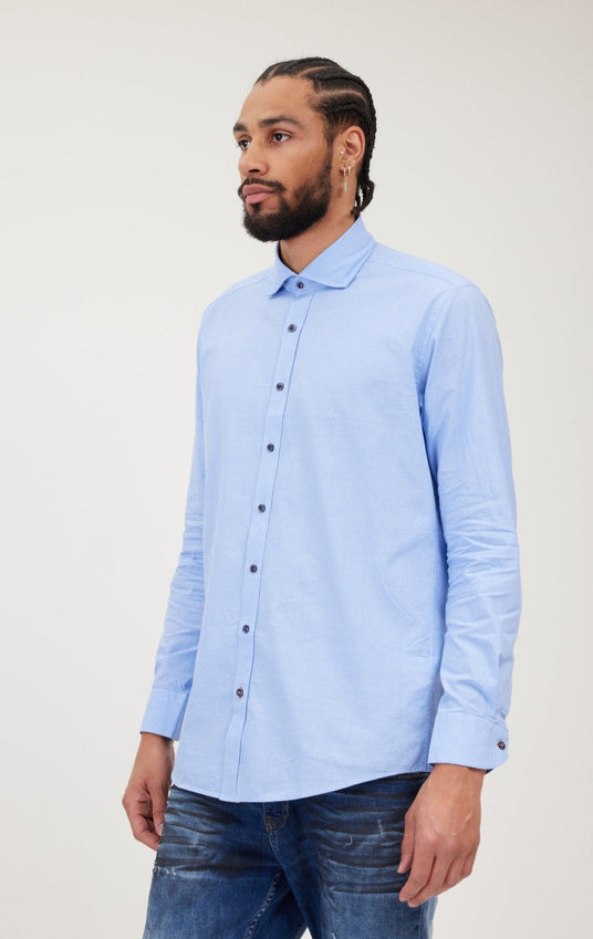 Jacquard Cotton Tonal Button Dress Shirt - Light Blue