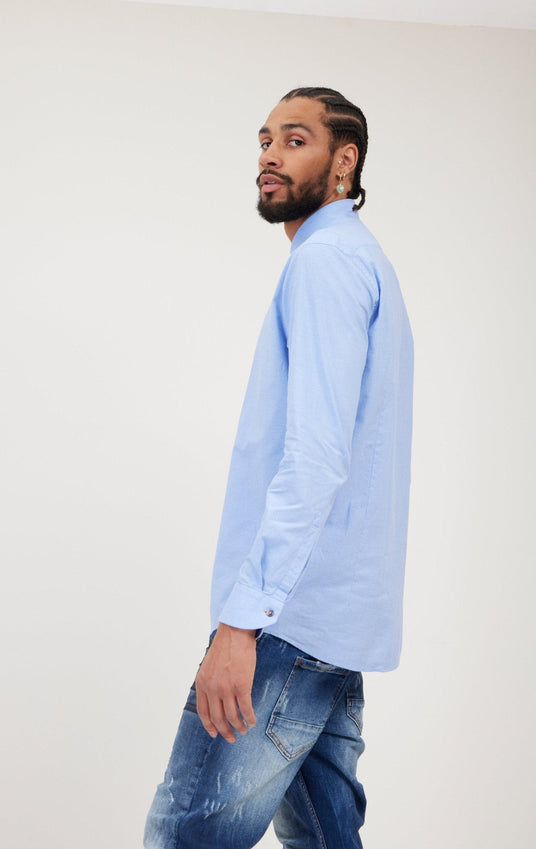 Jacquard Cotton Tonal Button Dress Shirt - Light Blue
